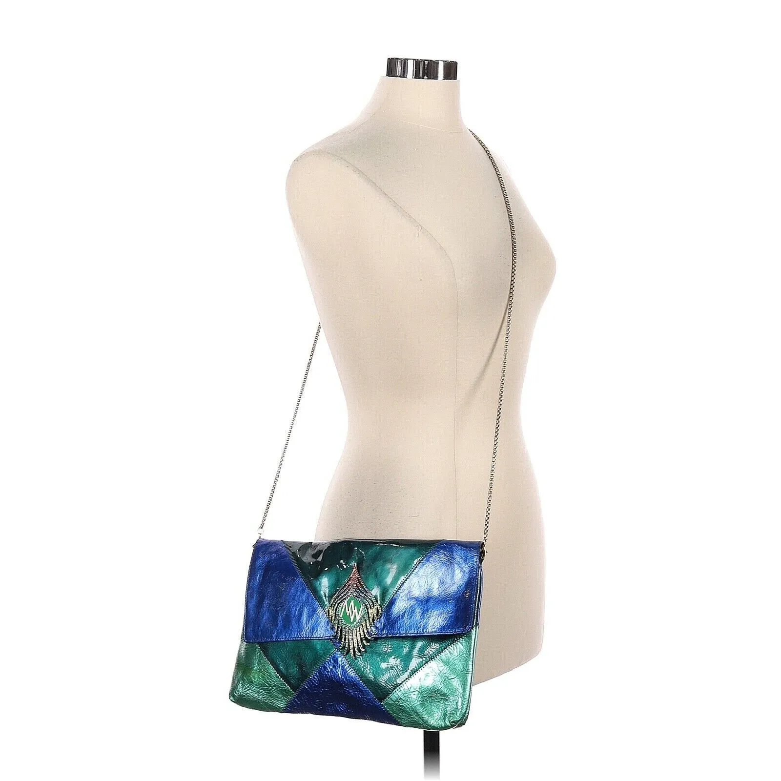 2009 MATTHEW WILLIAMSON for H&M Blue Green Patch Soft Leather Crossbody Bag - Image 2