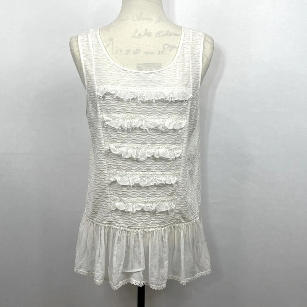 Free People White Cotton Sleeveless with Peplum Detail Top Size L - Image 5