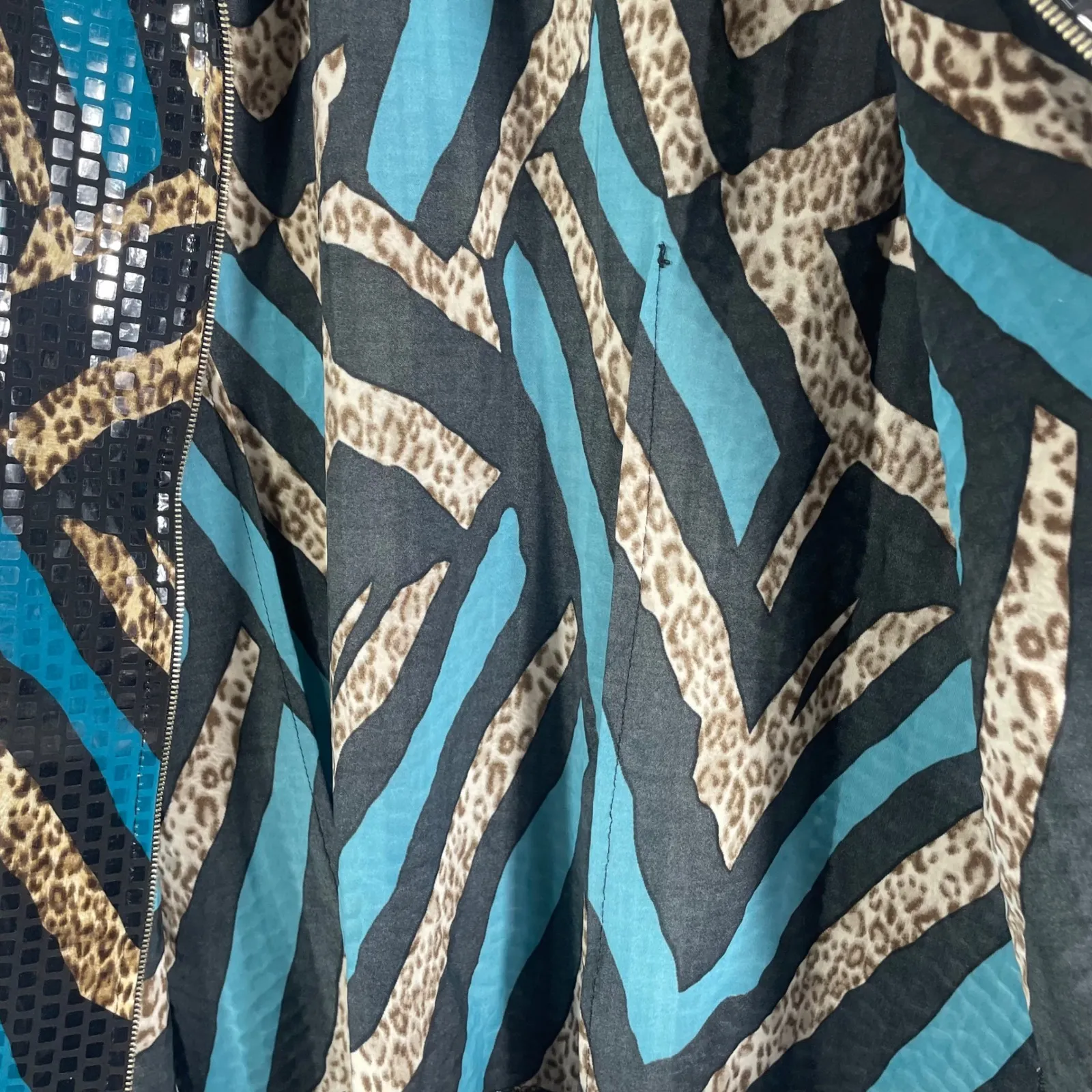Misook Sequin Animal Print Jacket Zip Front Black Teal Gold Large‎ Made in Korea - Image 9