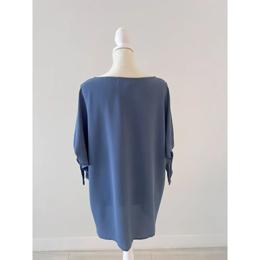 Michael Kors COLD-SHOULDER BOW-SLEEVE TOP IN DARK CHAMBRAY size XL - Image 3