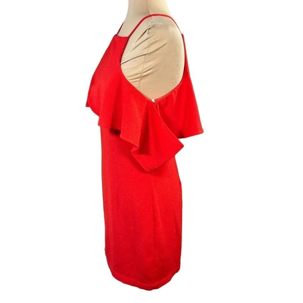 J.O.A. Los Angeles Cold Shoulder Mini Dress Candy Apple Red Size M Medium - Image 3