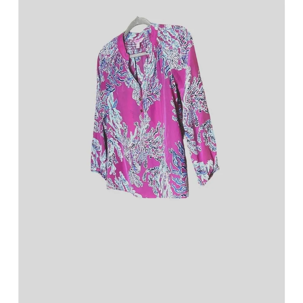 Lilly Pulitzer size XXS silk Elsa print pink & blue top Summery Parties, - Image 2