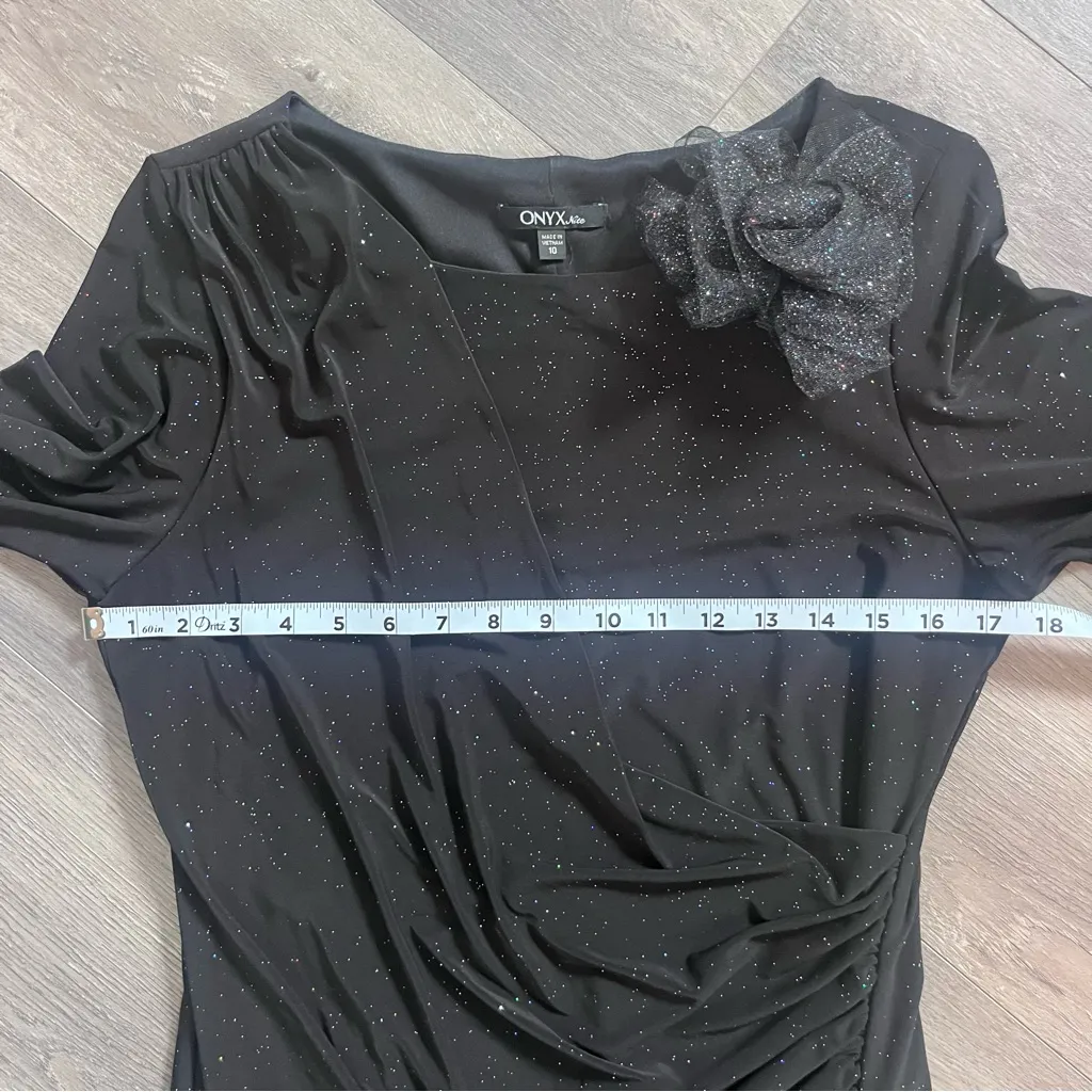 Vintage Onyx Nite Black Long Sleeve Dress with Flower Detail Size 10 - Image 10