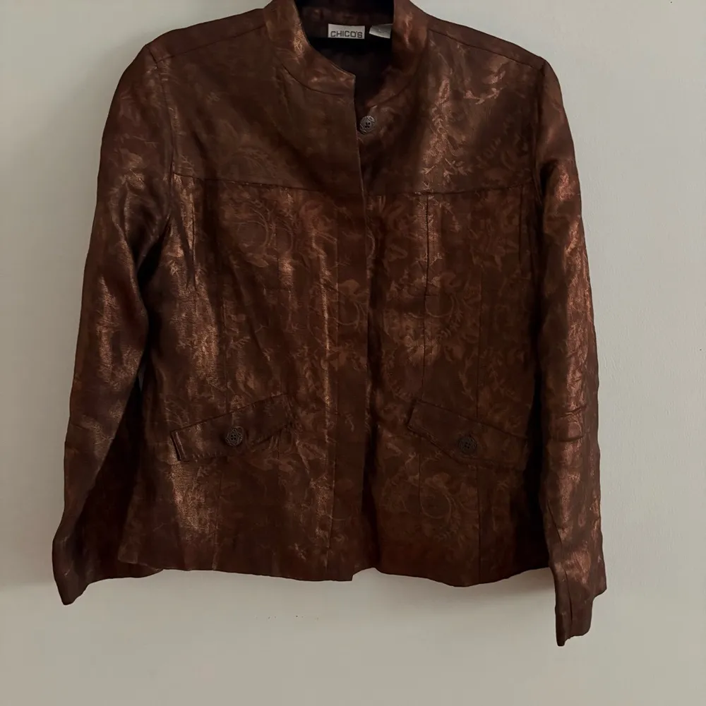 Chico’s Lightweight Linen Silk Blend Bronze Jacket. Size 1 - Image 3