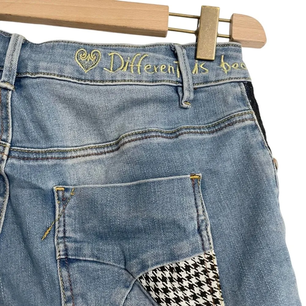 Desigual Size 26 4 Denim Bermuda Shorts Jeans Patchwork Artsy - Image 6