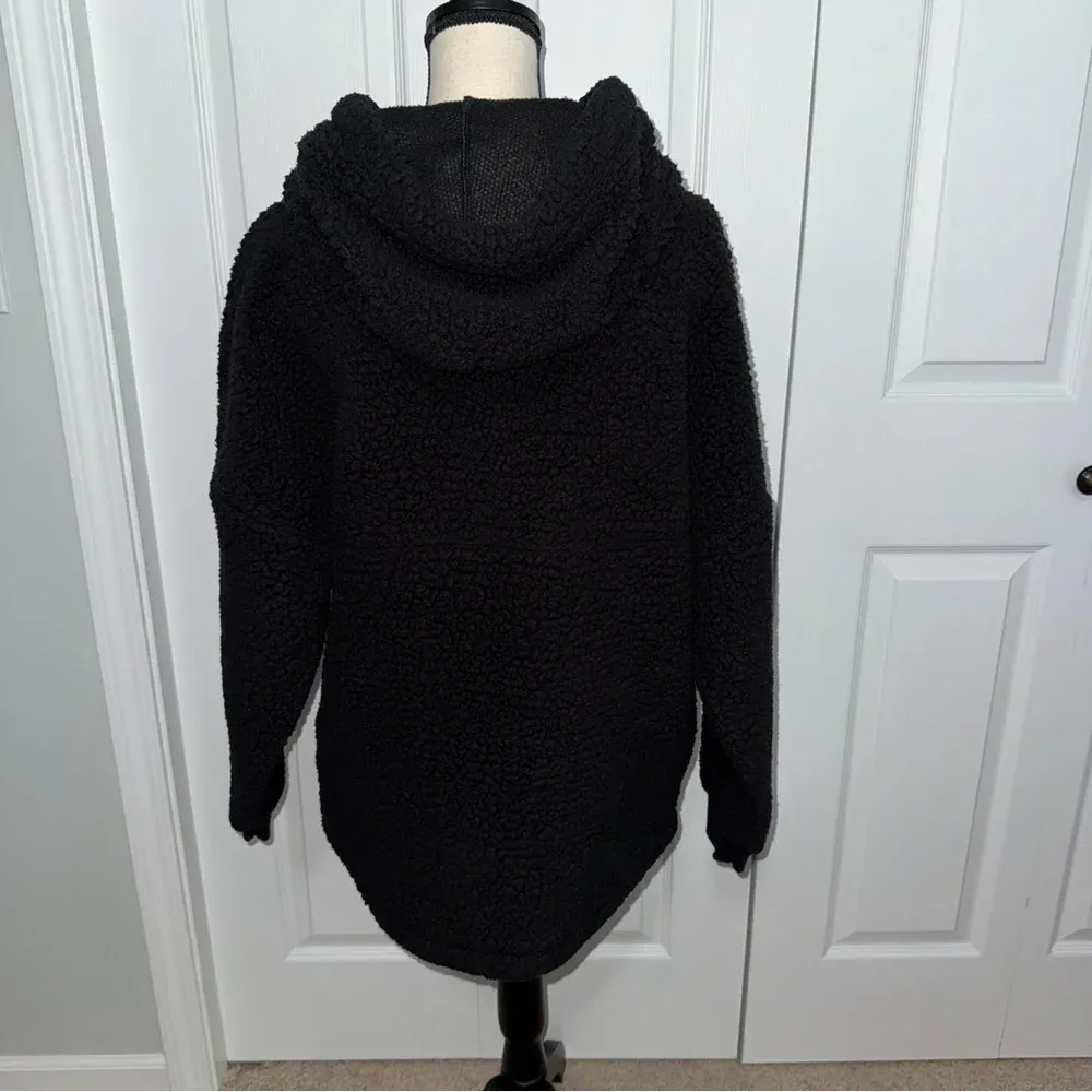 PINK Victoria's Secret‎ Black Cozy Sherpa Hoodie pockets Small Oversized - Image 8