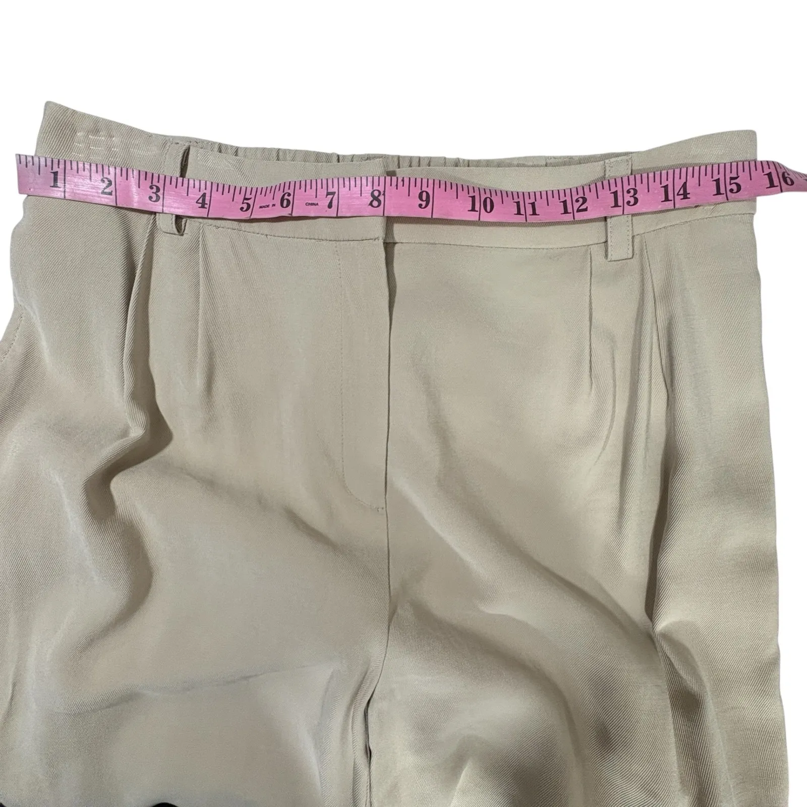 Open Edit Wide Leg Linen Blend Pants Beige Pleated Front Size 12 M - Image 10