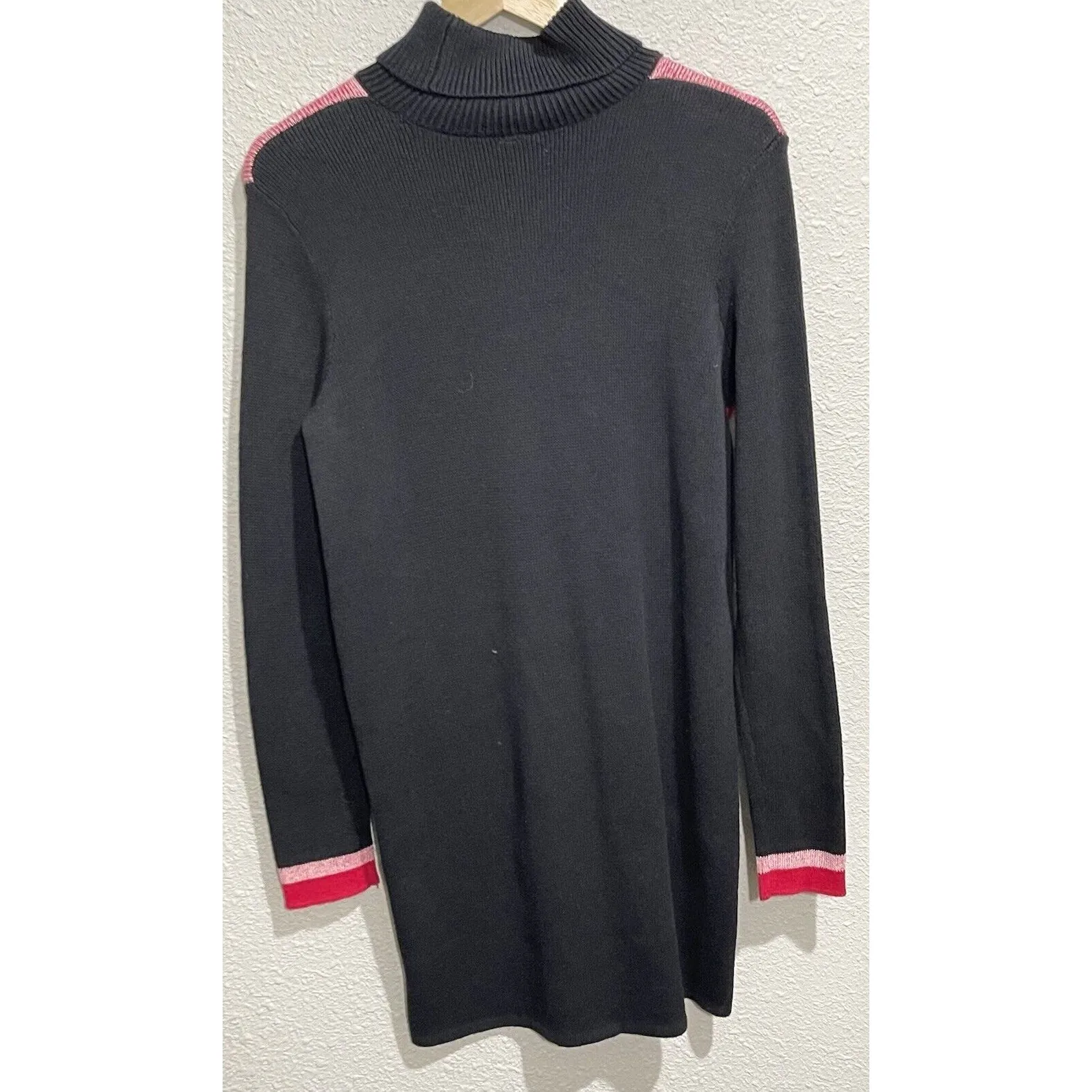 Free People Womens Sweater Dress M Red Black Turtle Neck Warm Winter Colorblock - Image 2