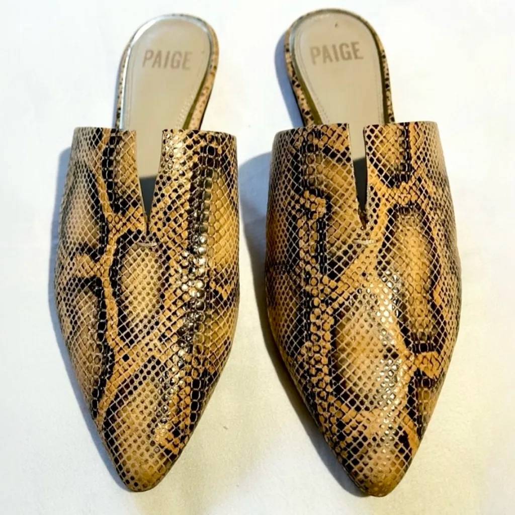 PAIGE Alia Snakeskin V-Notch Vamp Pointed Toe Slide Mules Sz 8 💛 - Image 5