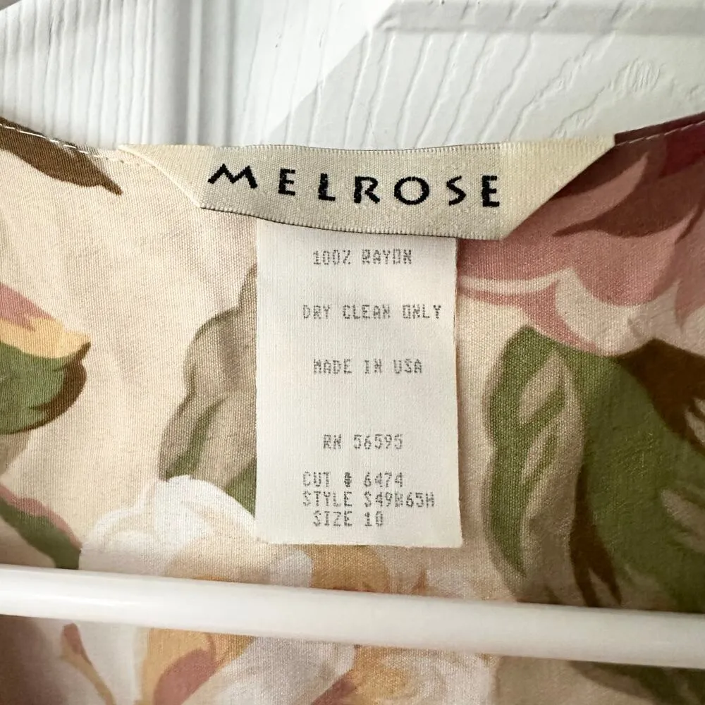 Melrose Vintage 90s Beige Pink Floral Design Rayon Iridescent Button Up Vest 10 - Image 8