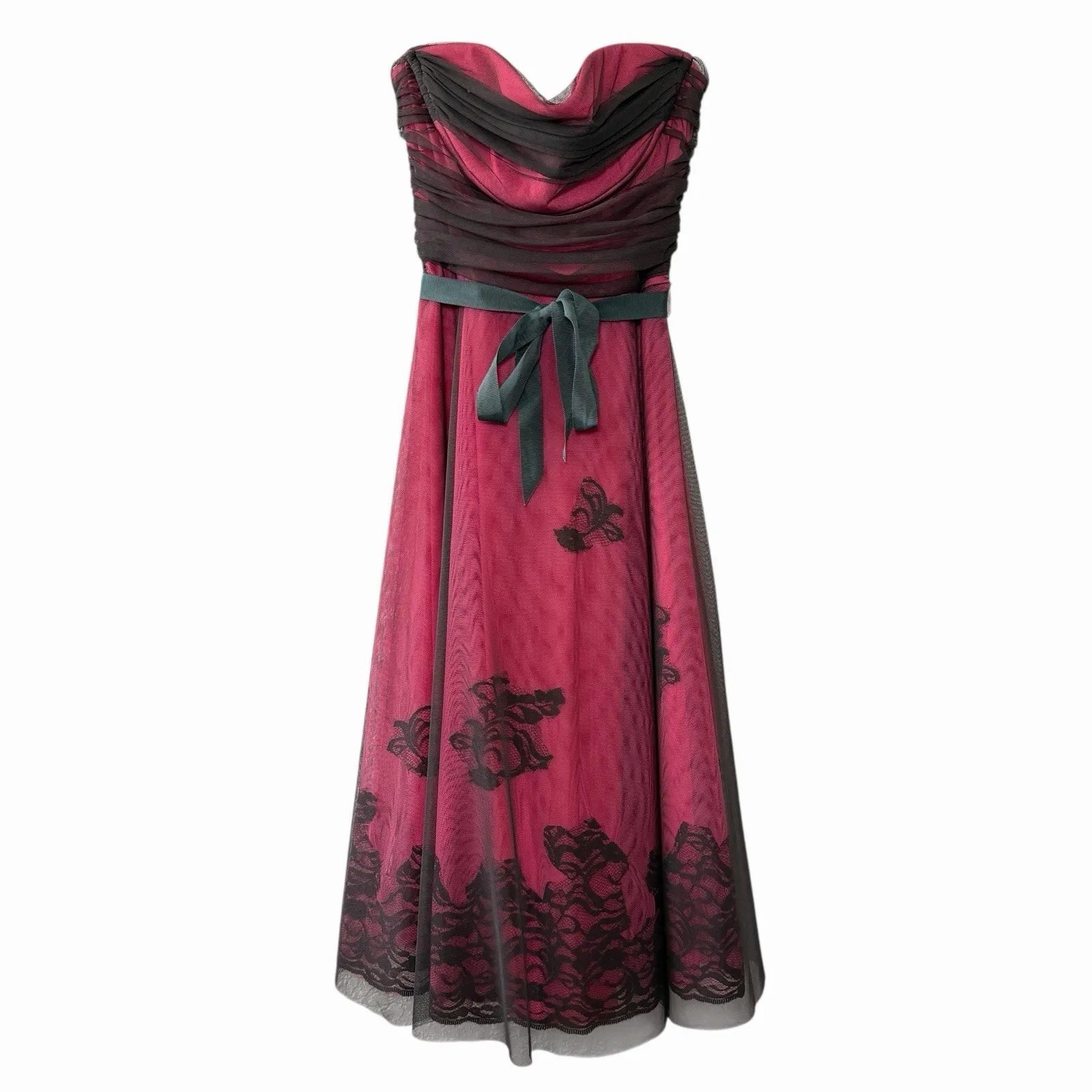 BCBG Max Azria Strapless Tulle Lace Dress XS Pink Black WhimsyGoth Vampy Formal - Image 2