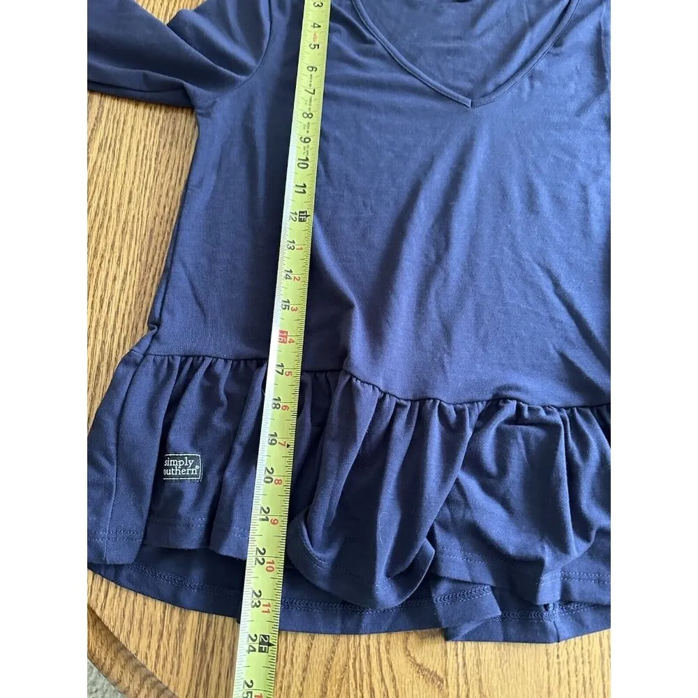 Simply Southern Navy Blue Bell Sleeve Size Small Ruffle Peplum Top Shirt Blouse - Image 4