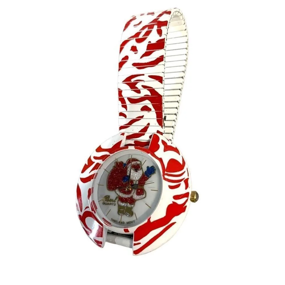 Vintage Red and White Glittery Santa Claus Stretch Women's Watch - Image 2