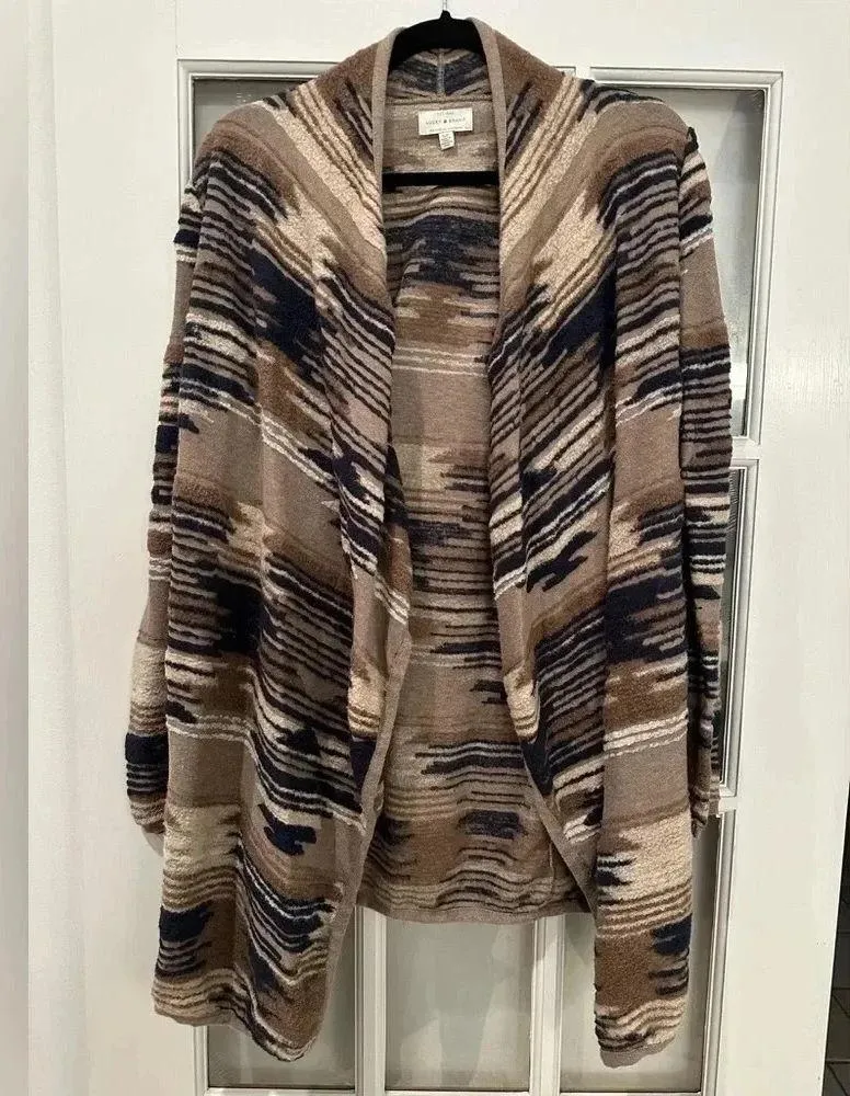 Lucky Brand Aztec Western Bohemian Tribal Open Front Brown Blue Cardigan Size S - Image 11