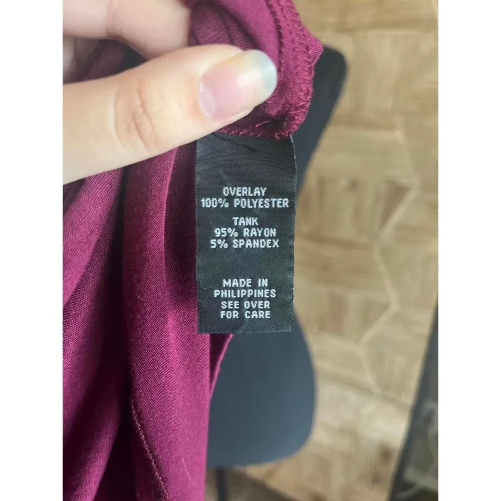 B Wear Ladies Top Size Large Eggplant Sleeveless Flyaway Lined Career Purple - Image 4