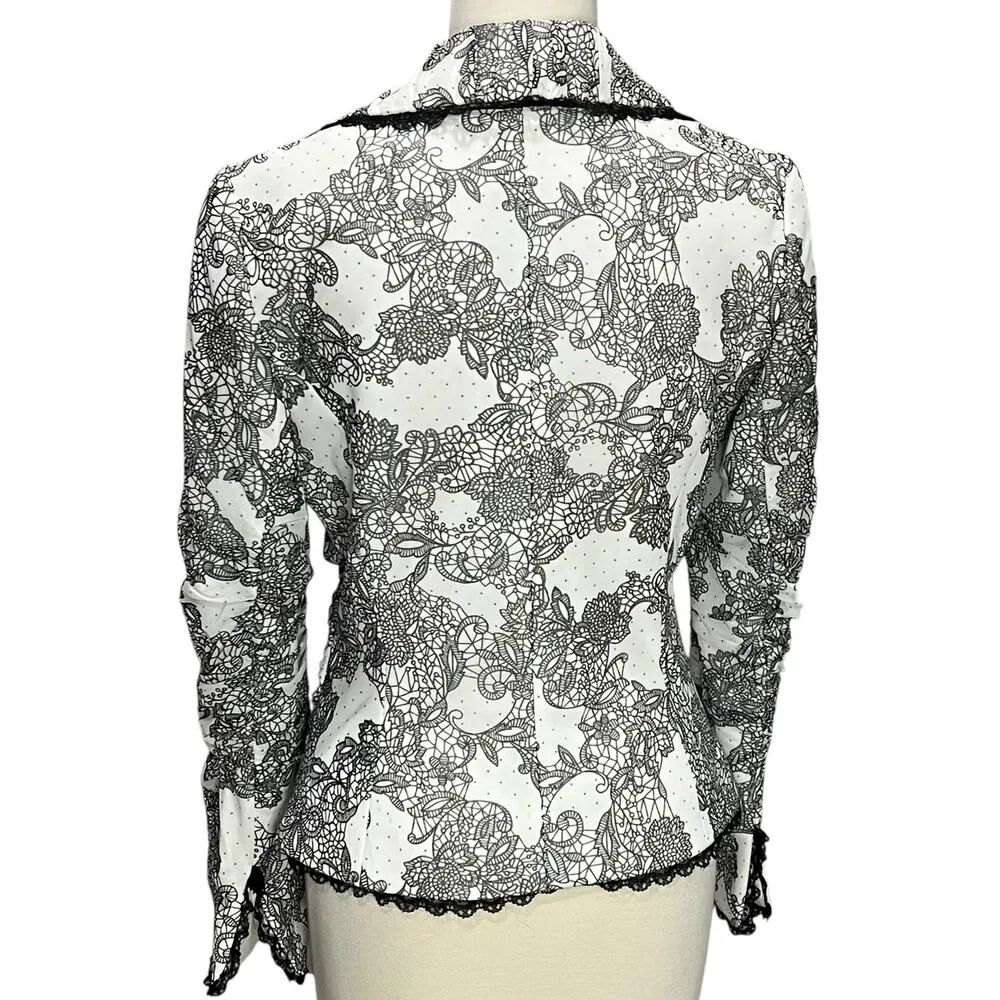 Alberto Makali Blazer Jacket Womens S White Black Floral Lace Trim Y2K Romantic - Image 3
