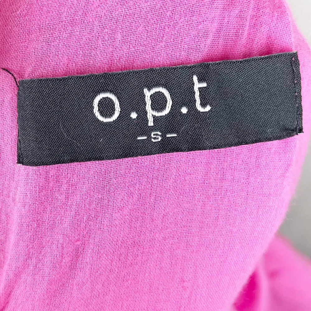 OPT April Scalloped Hem Cutout Tie Back Mini Dress Puff Sleeves Linen Size Small - Image 11