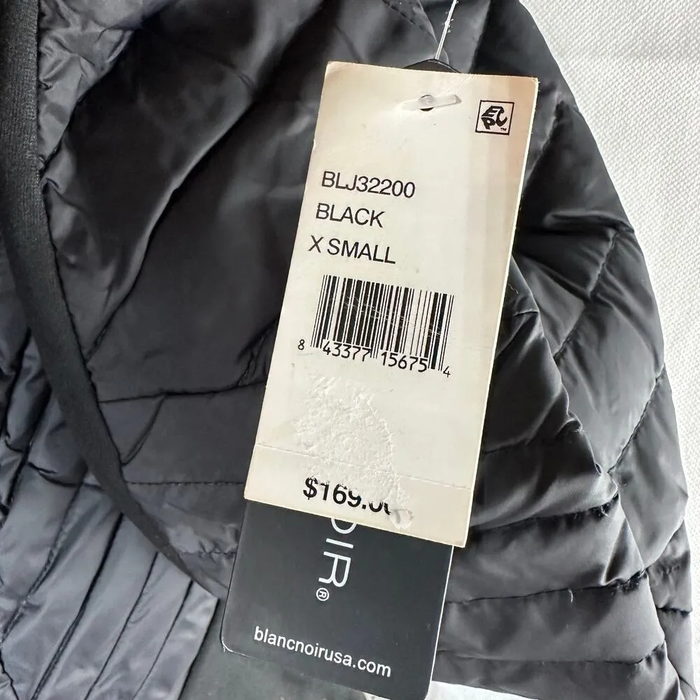 Blanc Noir Motion Panel Zip Puffer Jacket Black Hooded Size XS Mixed Media - Image 7