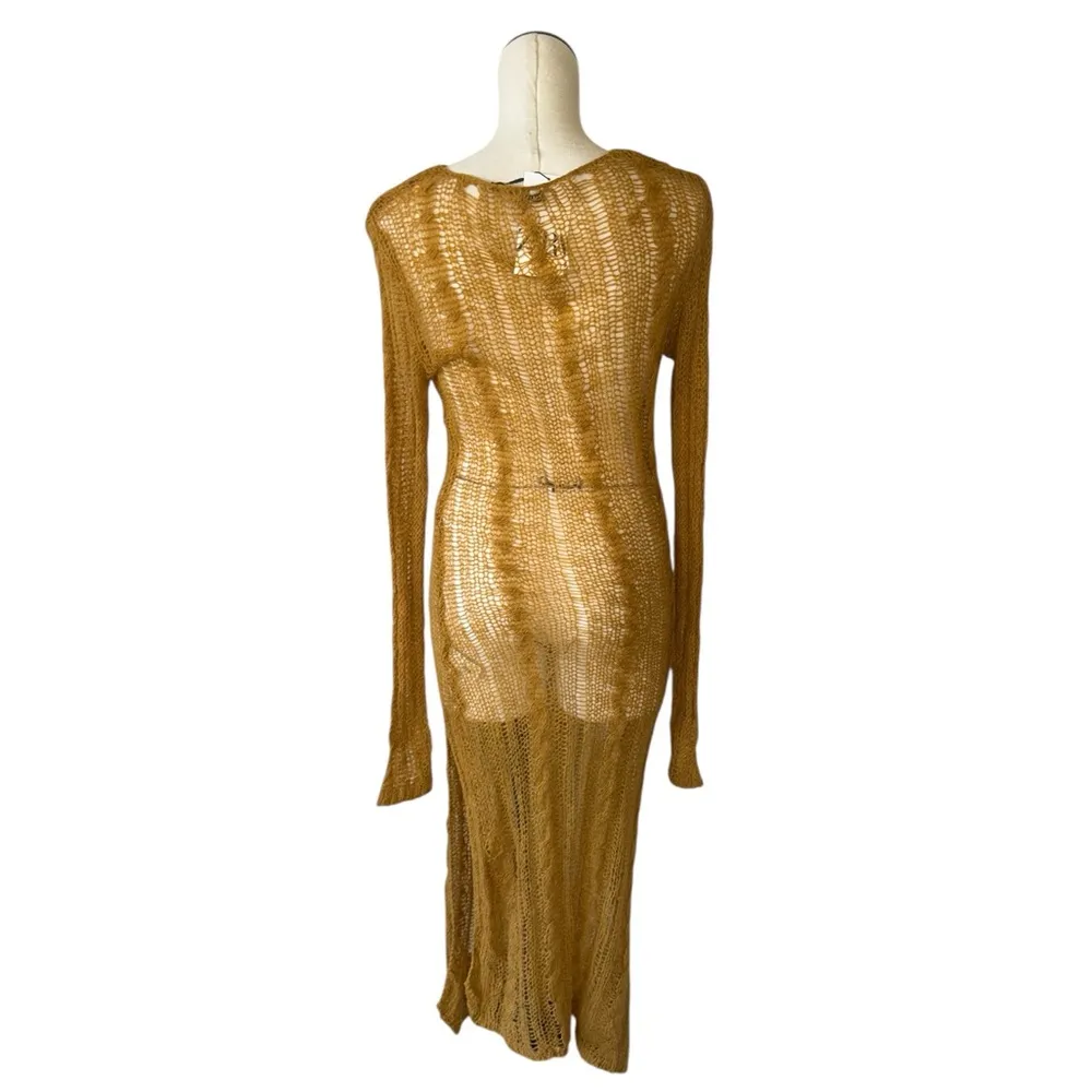 NWT ZARA  WOMAN MIDI OPEN CABLE-KNIT DRESS SLIT TOBACCO SZ-L-XL - Image 9