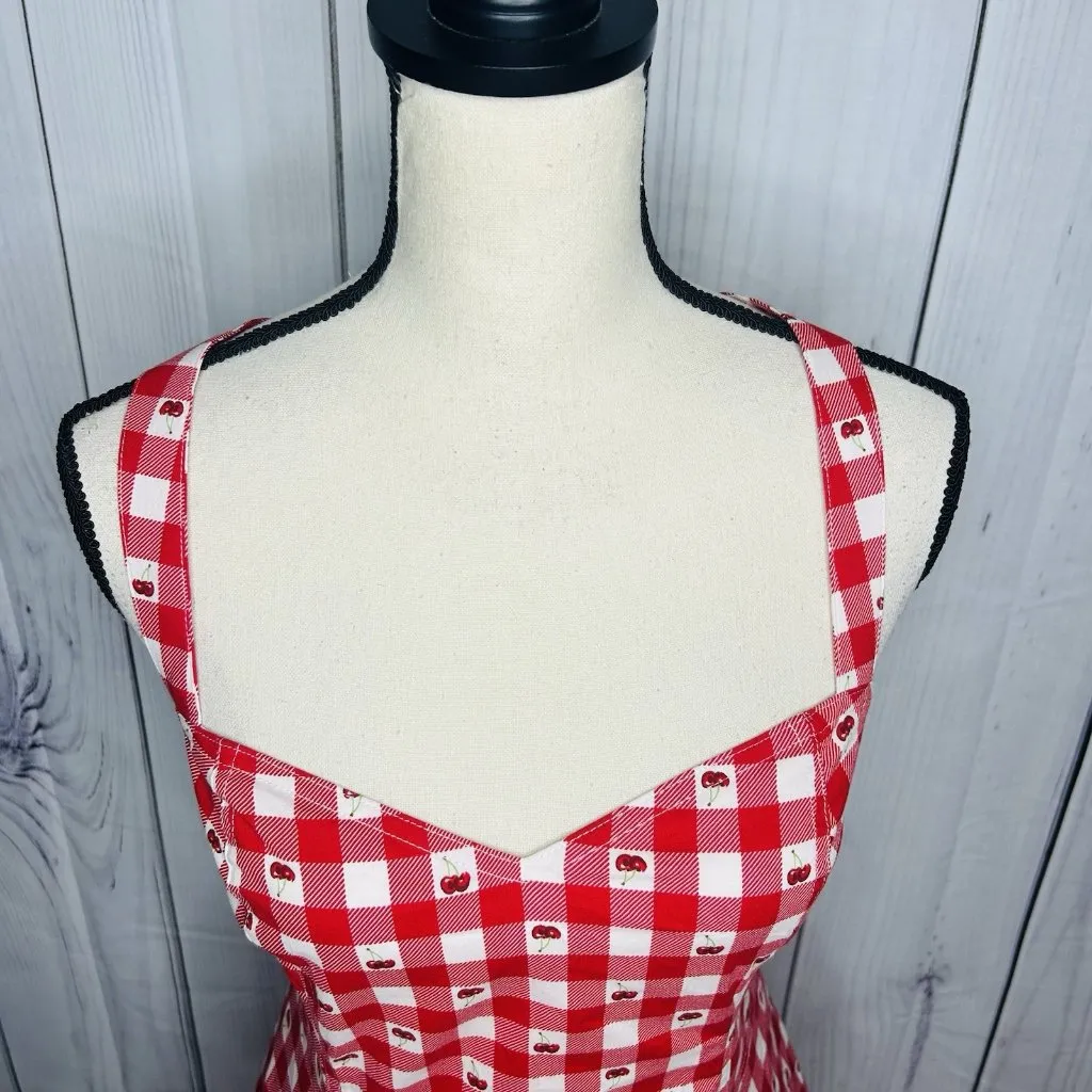 NWT Avec Les Filles Cherry Print Sweetheart Fit & Flare Midi Dress Sz 14 Stretch - Image 4