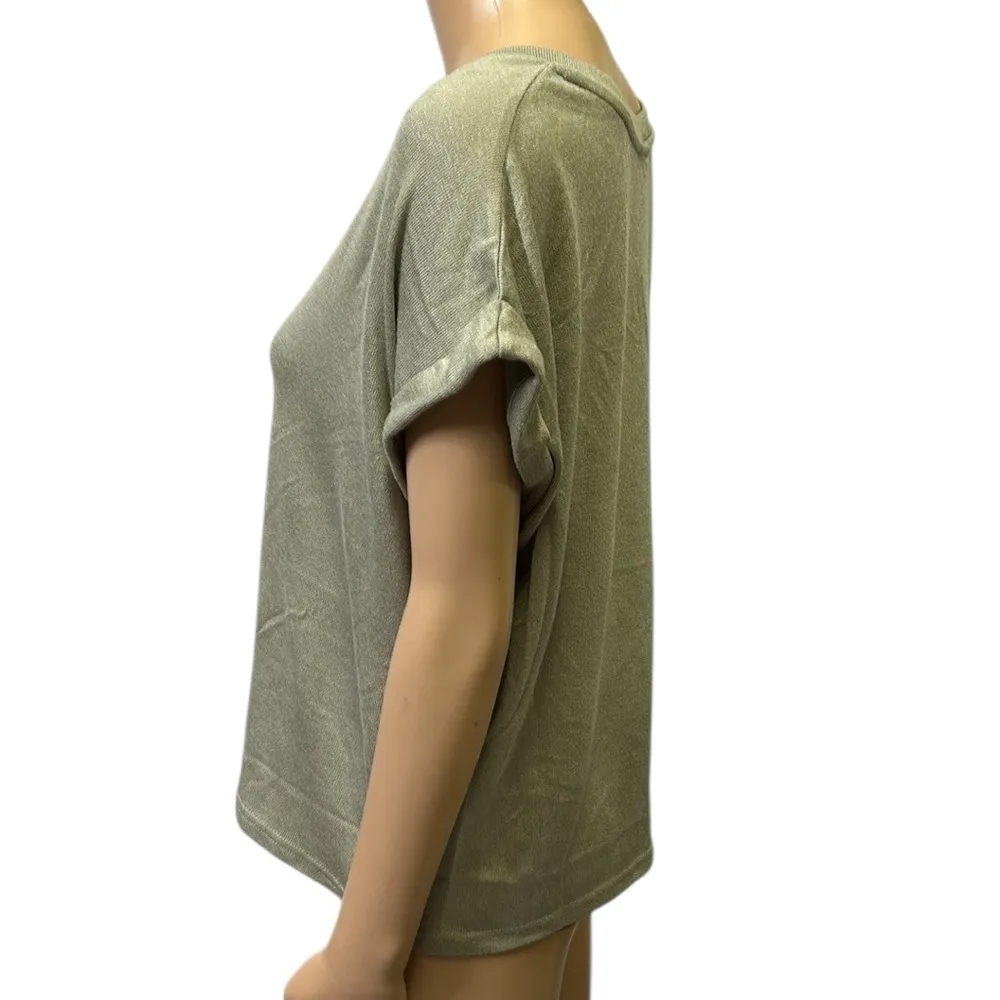 Mod Ref Green Short Rolled Cuff Cap Sleeve V Neck Knit Top Womens Small - Image 2