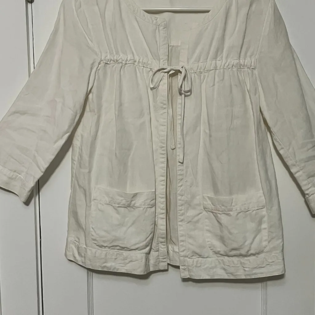 J Jill 100% linen open tie front cardigan size XS pockets peasant boho neutral White - Image 7