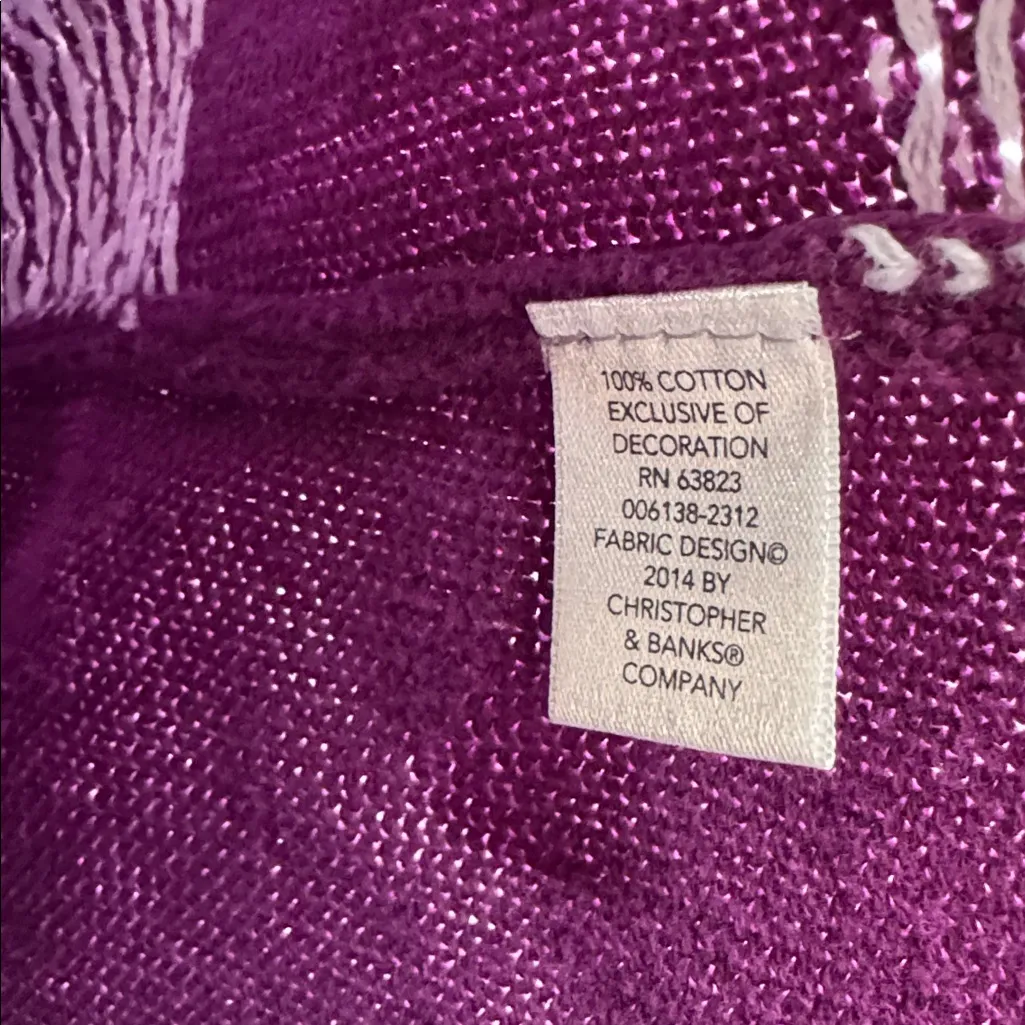 Christopher & Banks Purple 1/4 button Sweater winter snowman embroidered M - Image 9