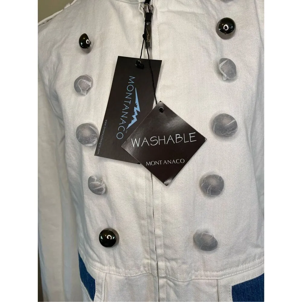 Nwt Montanaco Full Zip White Denim Jean Jacket Double Breasted With Defects Size L - Image 5
