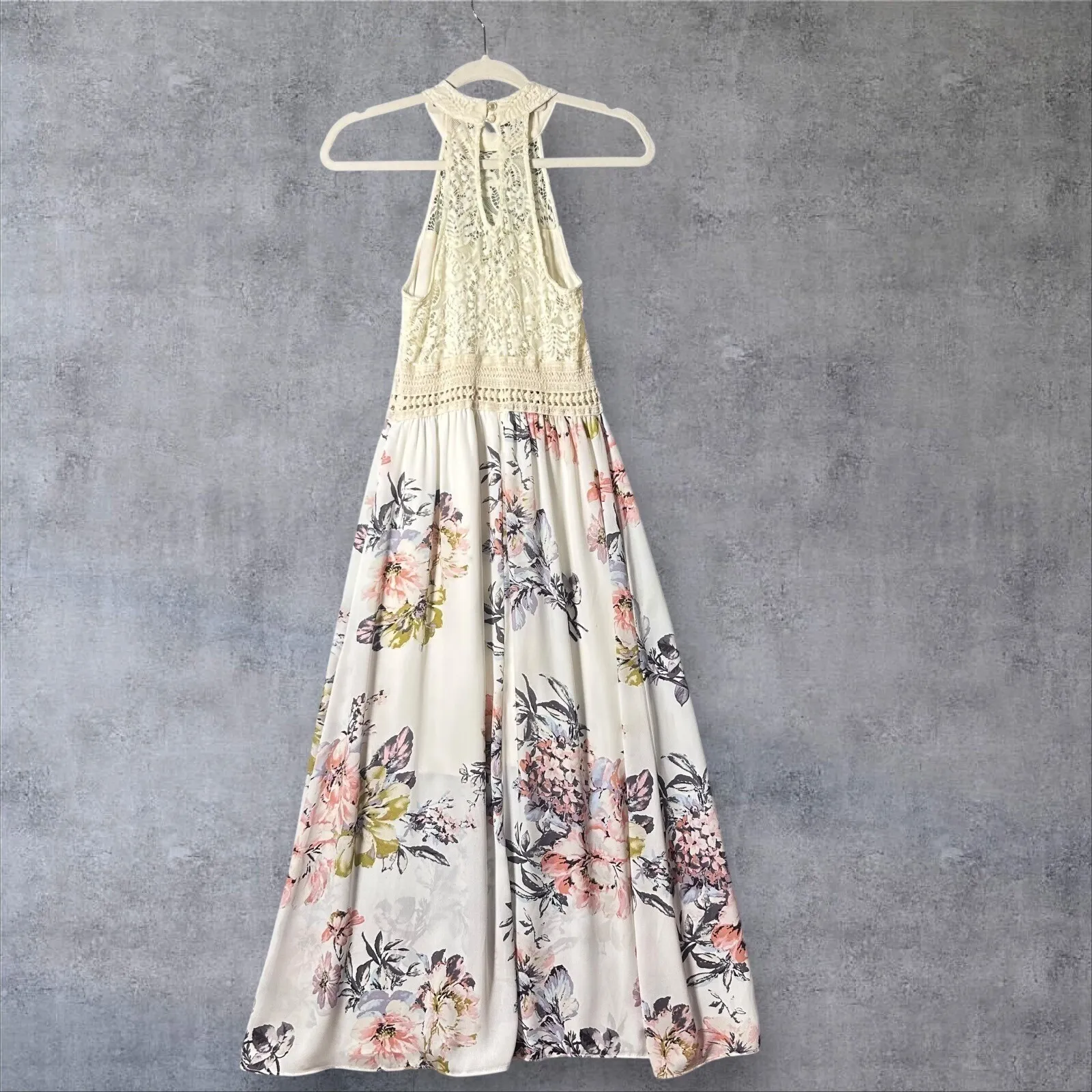 Venus Floral Maxi Dress Womens‎ 4 Cream Lace Halter Sleeveless Party Cocktail - Image 3