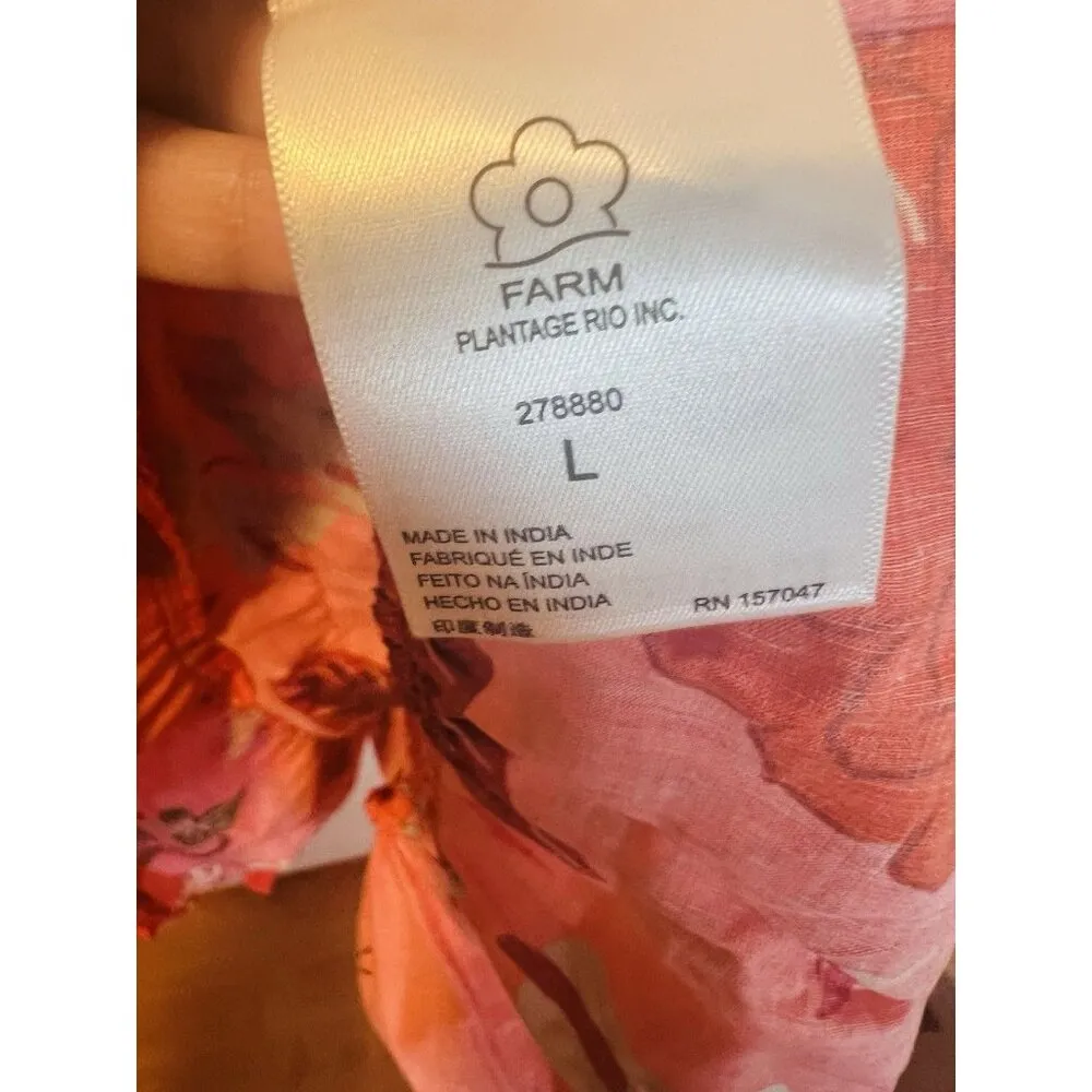 Farm Rio Anthropologie Smocked Ruffle Mini Dress Large Coral Long Sleeve - Image 10