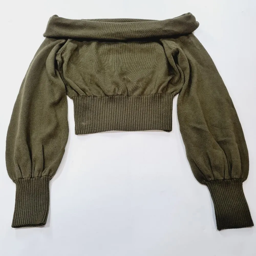 House of Harlow 1960 X REVOLVE Chey Off Shoulder Sweater in Dark Olive Small Green - Image 2