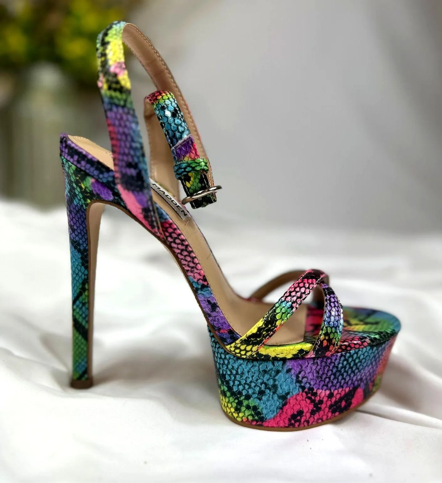 Steve Madden Marciana Snake Skin Multi Ankle Strap Open Toe High Heel Sandals 6 - Image 9