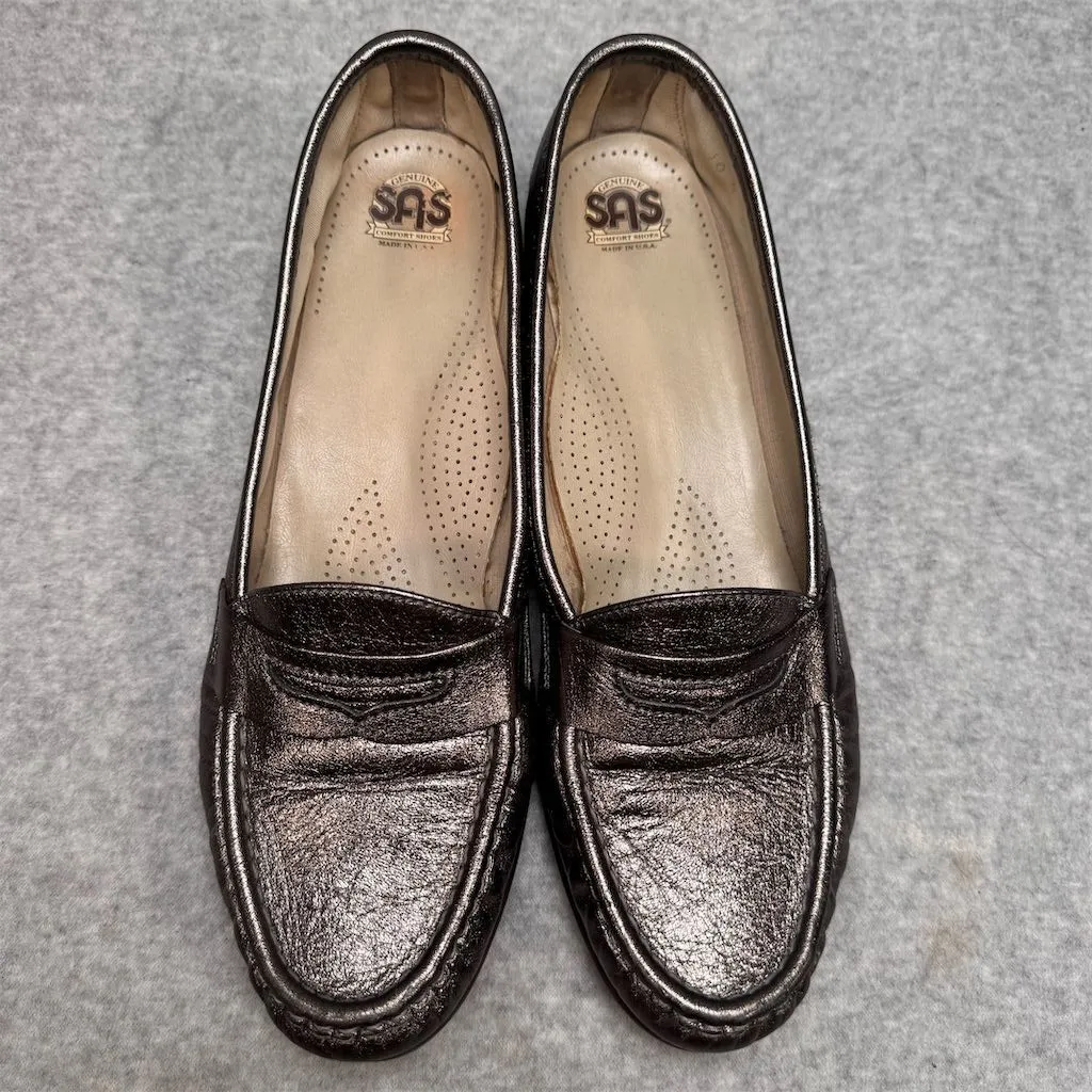 SAS Women's Metallic Leather Penny Loafers Size 10 Casual Flats - Image 5