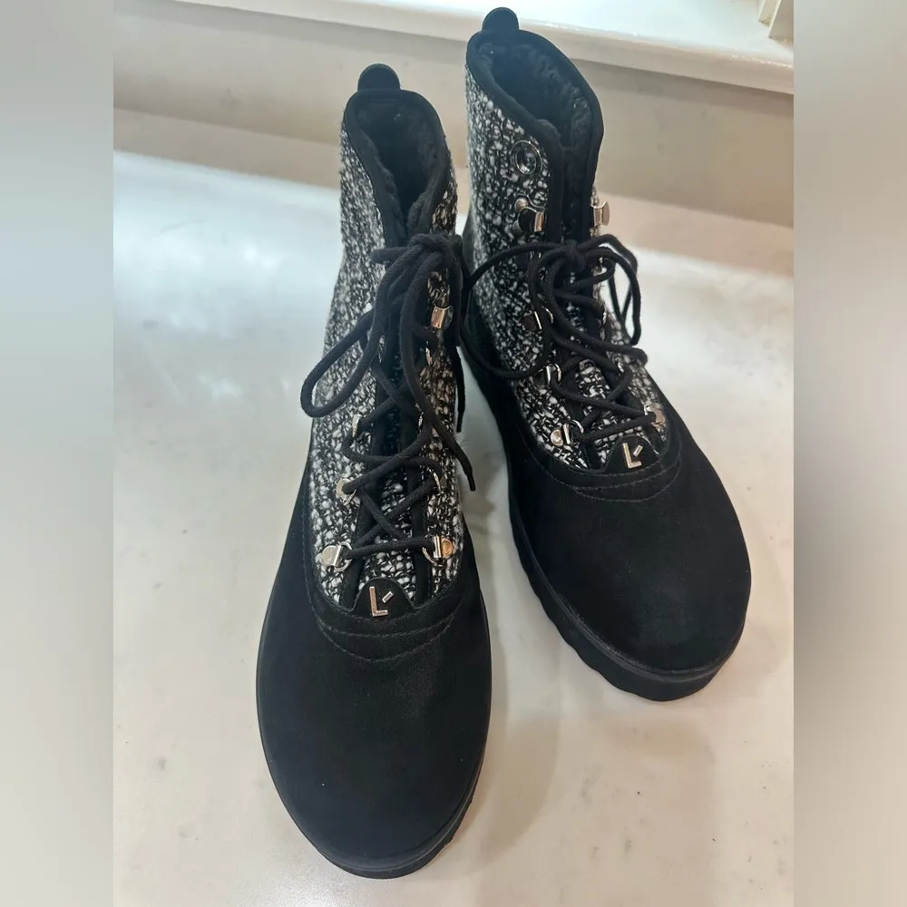 Larroude Vail Ankle Boot Water Resistant Shoe Black White Tweed Leather Size 11 - Image 3