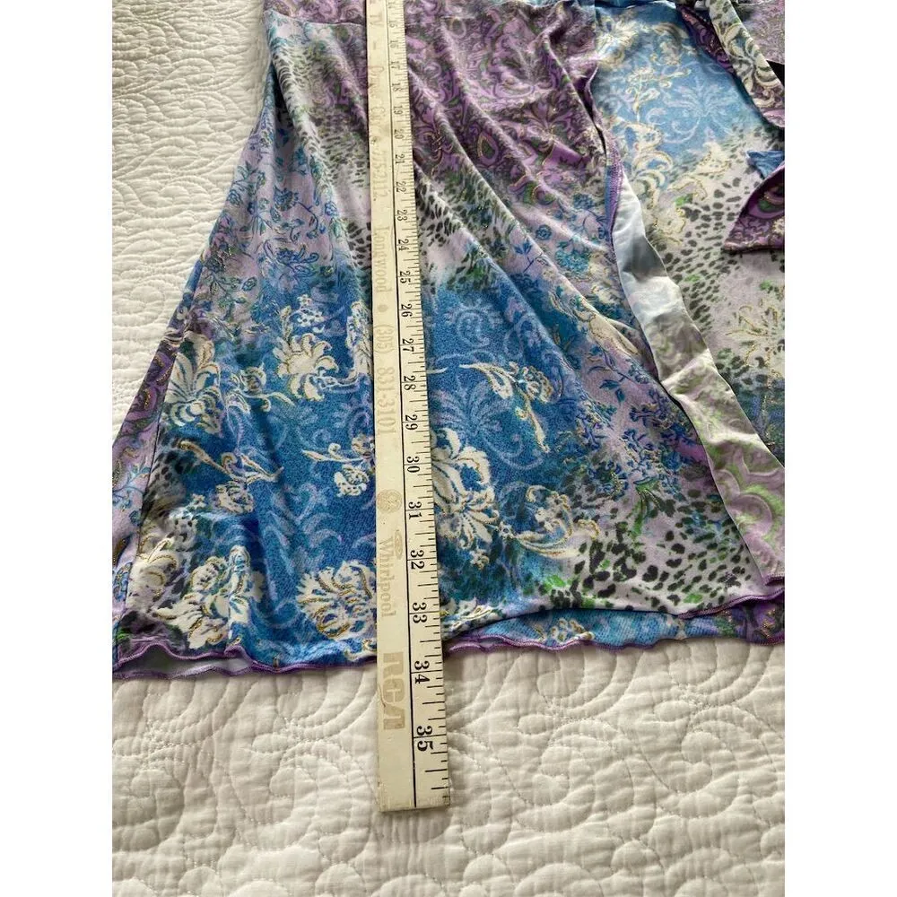 Bisou Bisou Kimono Robe Floral Bell Sleeve Wrap Tie Size L Multicolor Romantic - Image 14