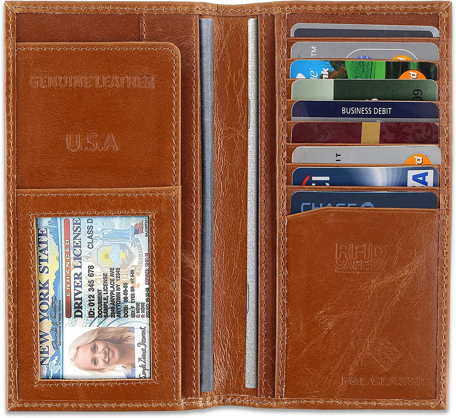 Long men's wallet RFID Vintage Look premium Genuine Leather Bifold Wallet Checkbook, buffalo vintage ,240,classic tan - Image 3