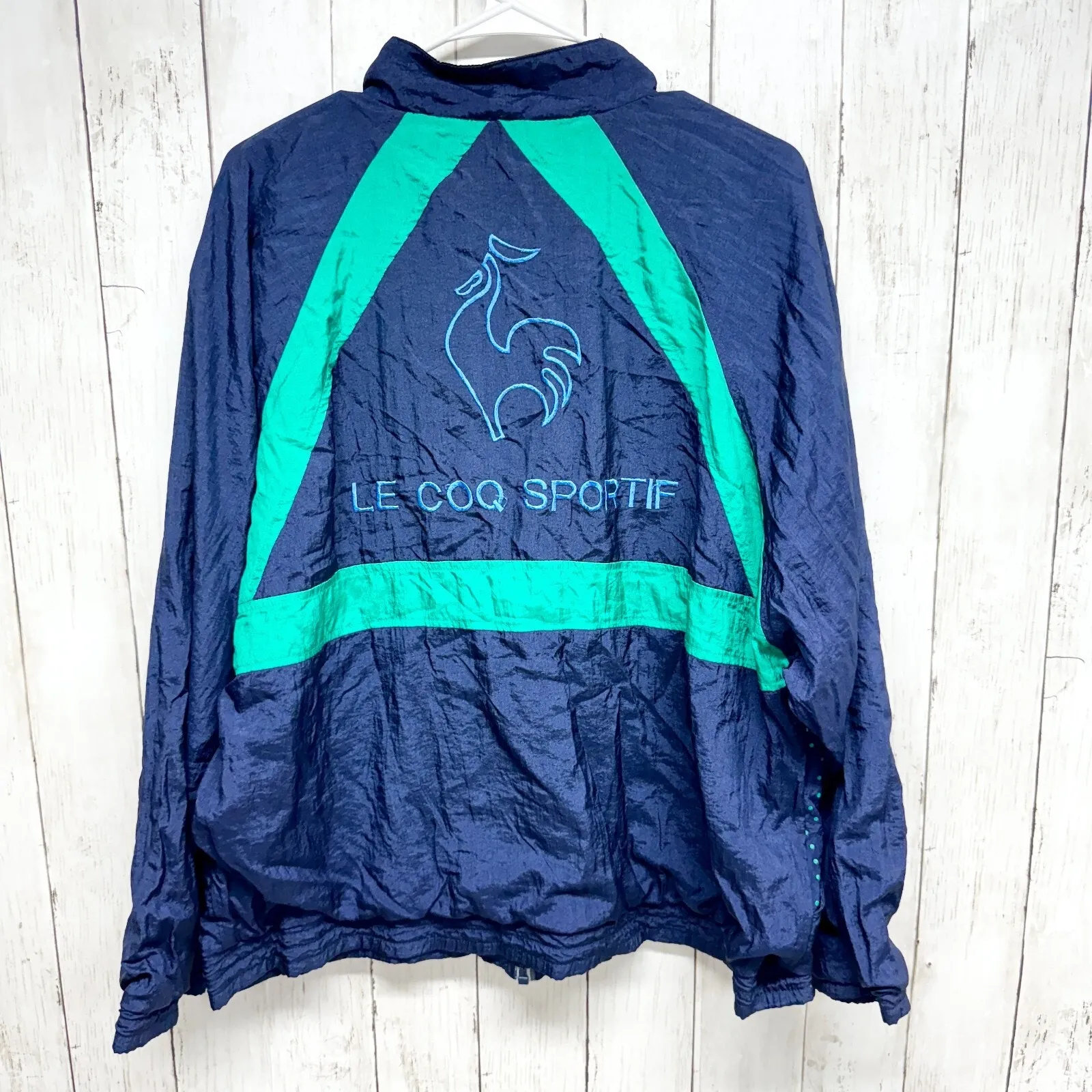 Vintage Le Coq Sportif Jacket Unisex Size Medium Green Navy Zip Up Bomber Casual - Image 4