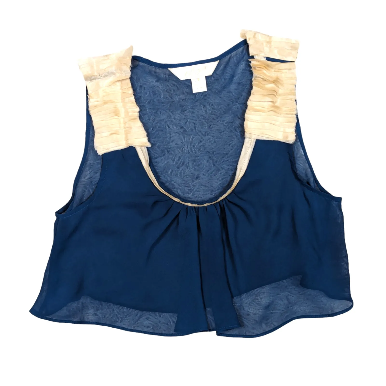 McGinn Sheer Ruffled Shoulder Cropped Top Teal & Cream Size 4 Blue - Image 4