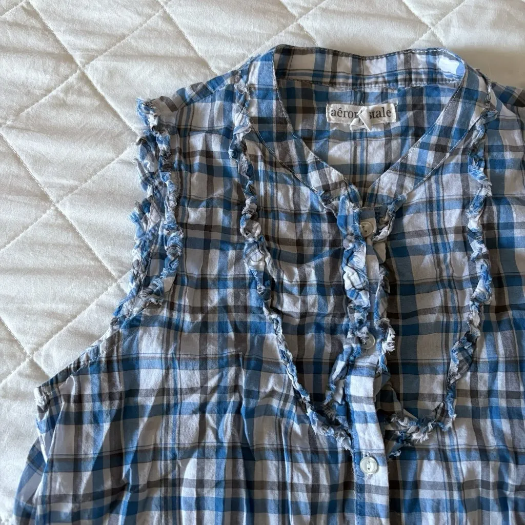 Vintage 90s Y2K Button Up Plaid Tank Top Womens Size Medium Cowboy Western City - Image 2