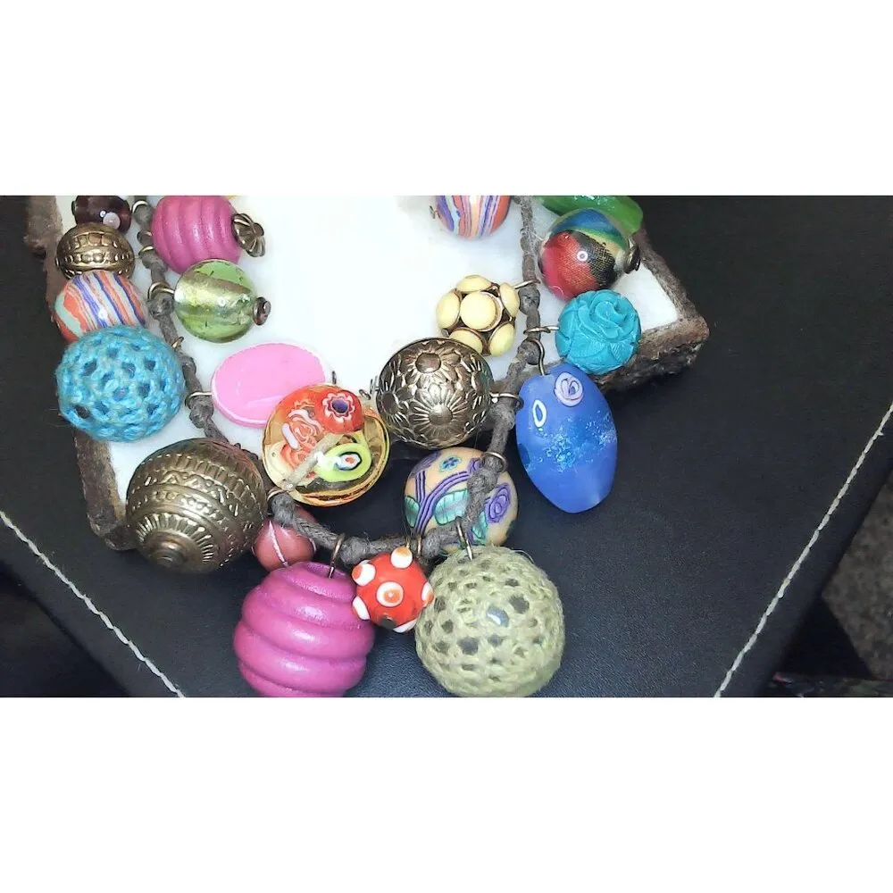 Choker Beaded Multicolor Necklace Vintage Boho Fun Glazed Glass - Image 11