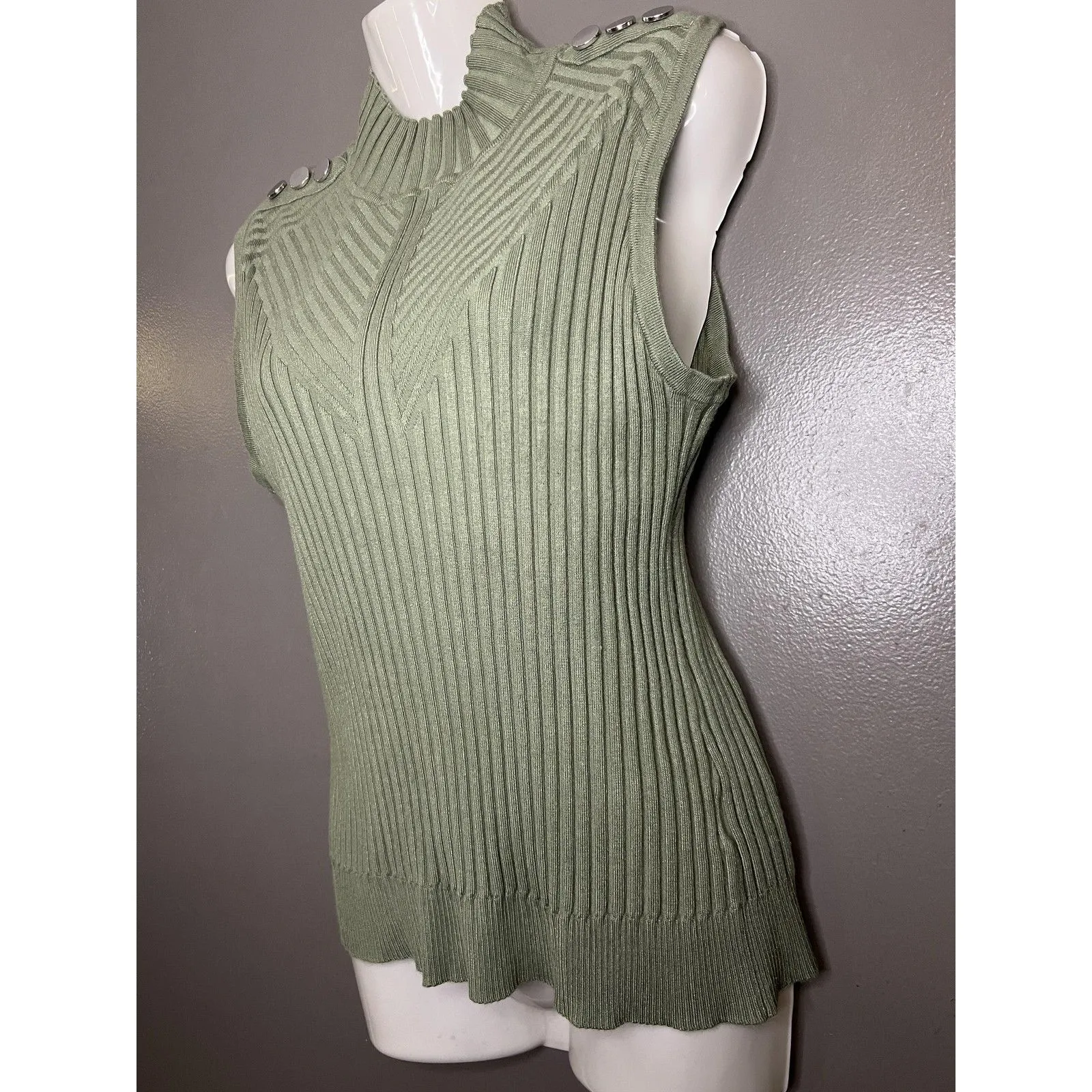 Rafiana Sweater Womens XL Green Sleeveless Mock Neck Ribbed Knit Tank Top - Image 3