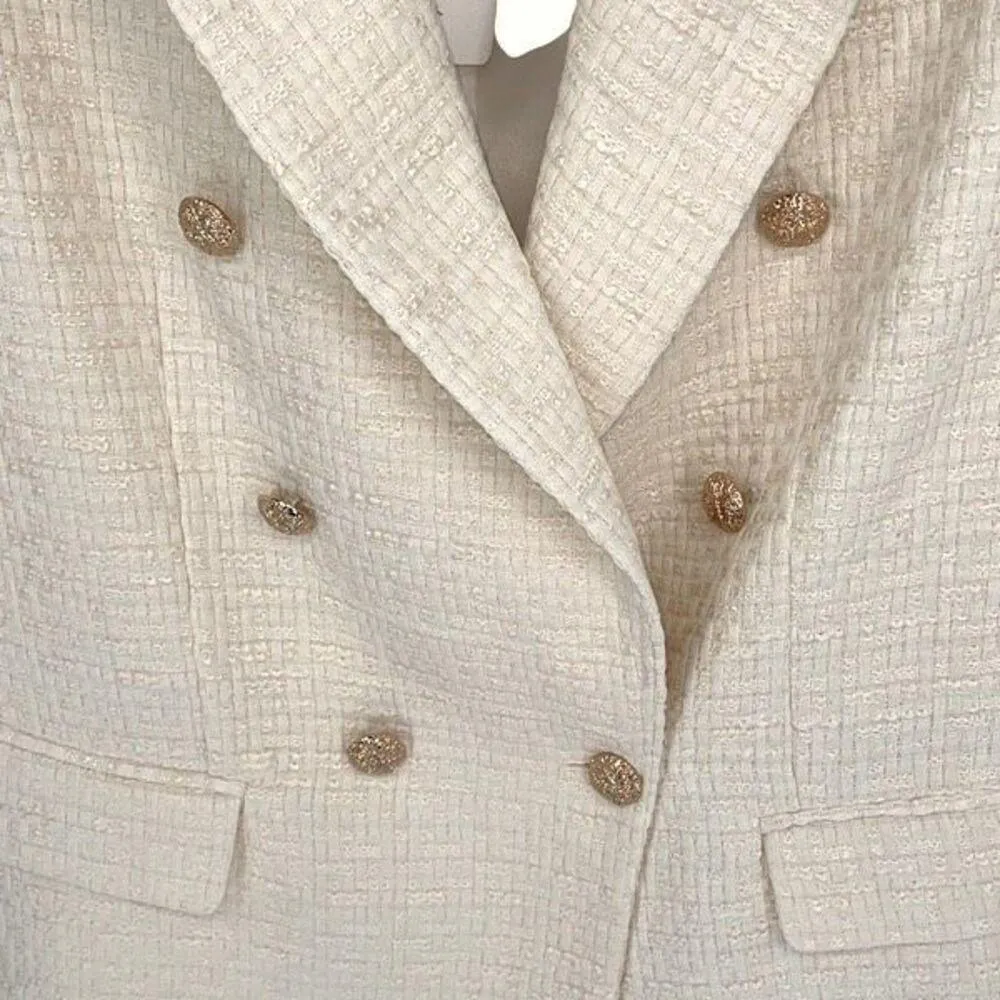 Line and Dot Women’s Avery Double-Breasted Lapel Lined Blazer Jacket Ivory Large - Image 5