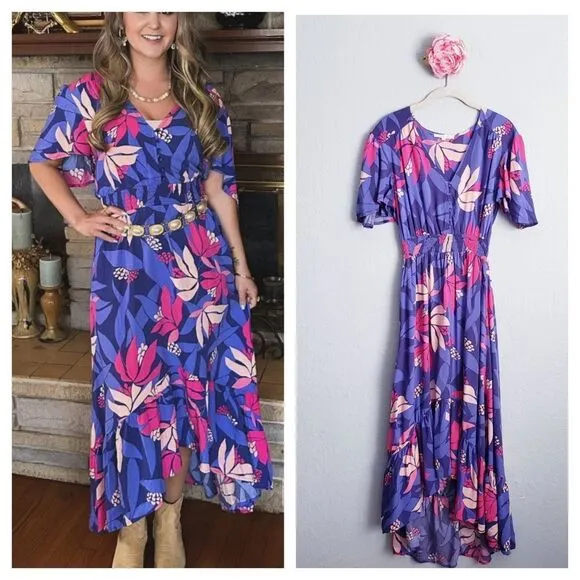 Anthropologie Abel The Label Bold Floral V-neck Hi Low Dress - Image 2