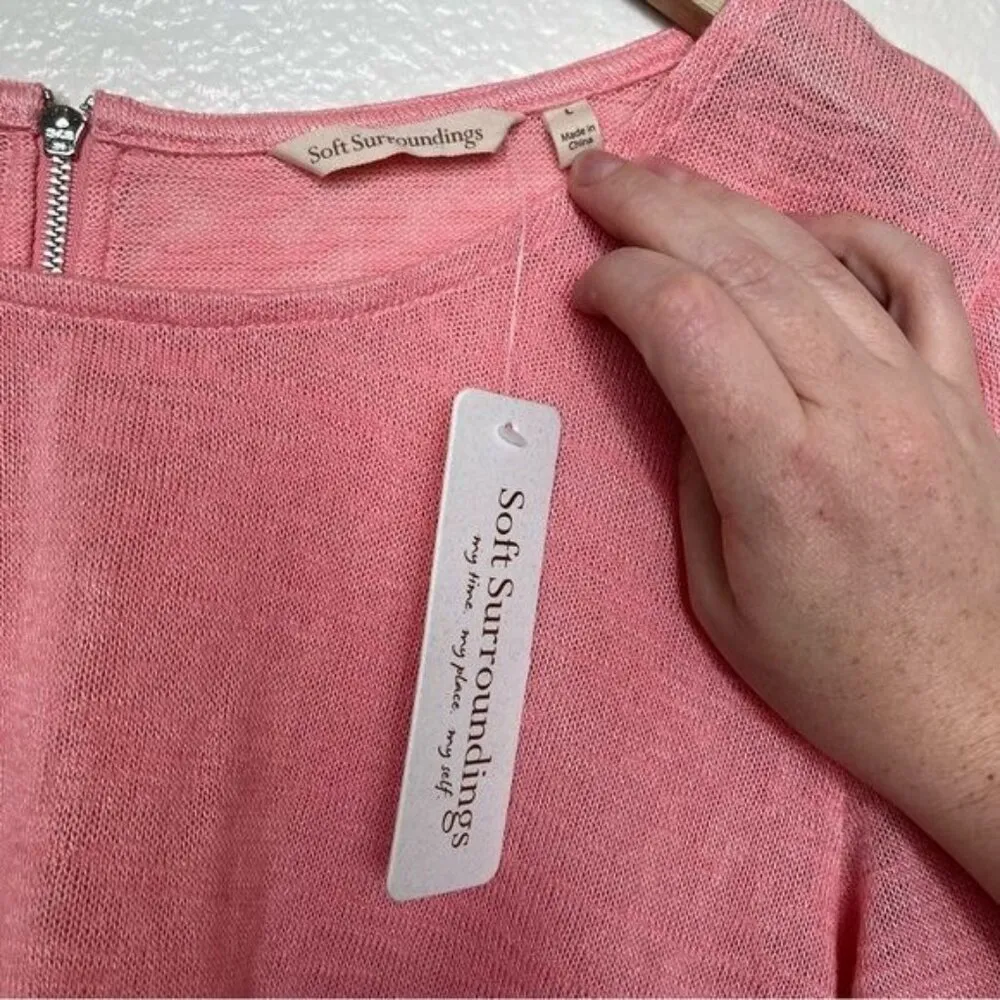 soft surroundings Audley back zip watermelon sherbet pink knit top size large - Image 7