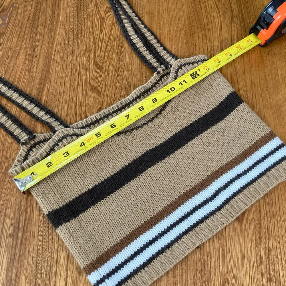 Earthbound Trading Co. Womens S Brown Stripe Knit Crop Top Festival Boho Hippie - Image 9