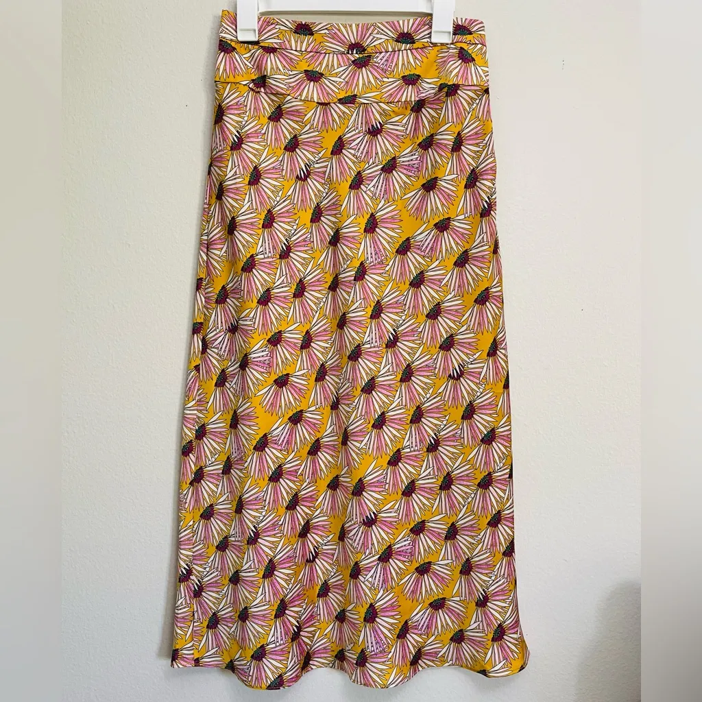 Free People Normani Printed Bias Midi Skirt Relaxed Fit in Honey size 8 - Image 2