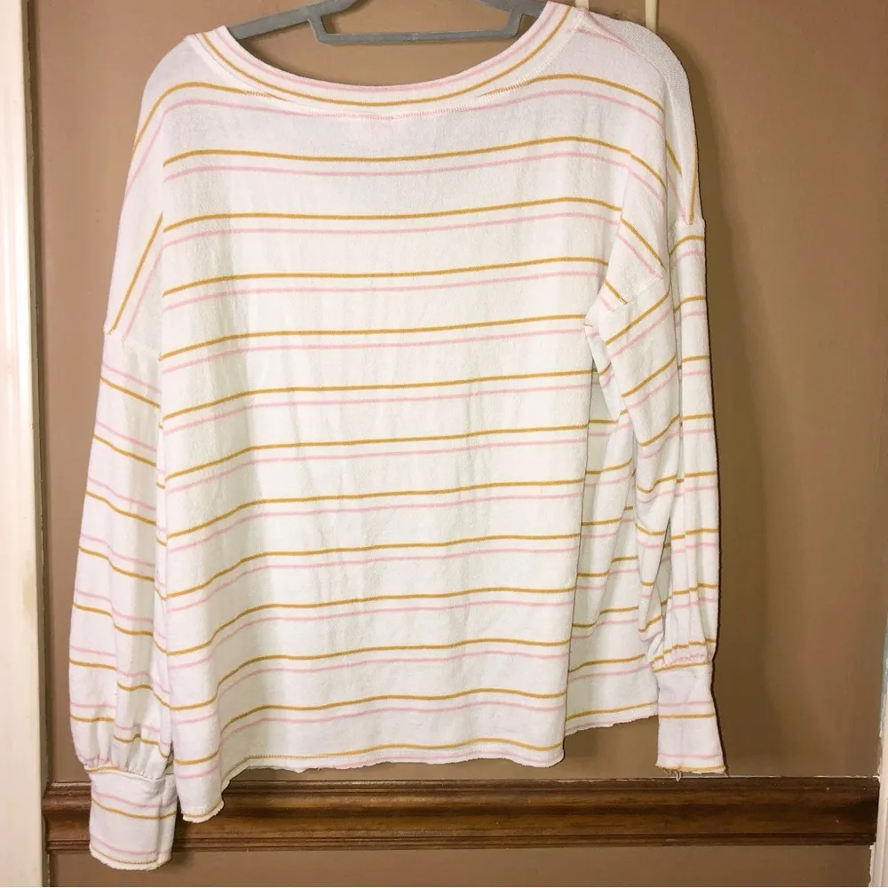 Pink Lily Striped Balloon‎ Sleeve Sweater Yellow Pink Size XS - Image 2