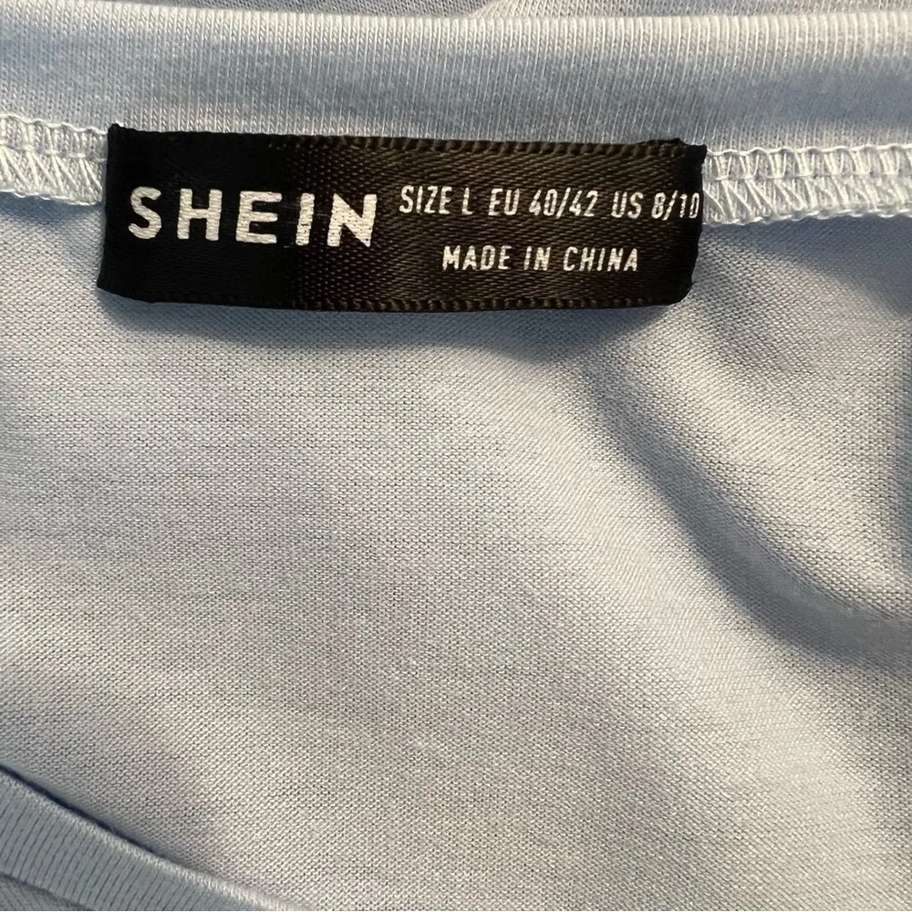 Shein Top Puff Sleeve Swiss Dot Blue Tee S Knit Short Sleeve Pastel - Image 7