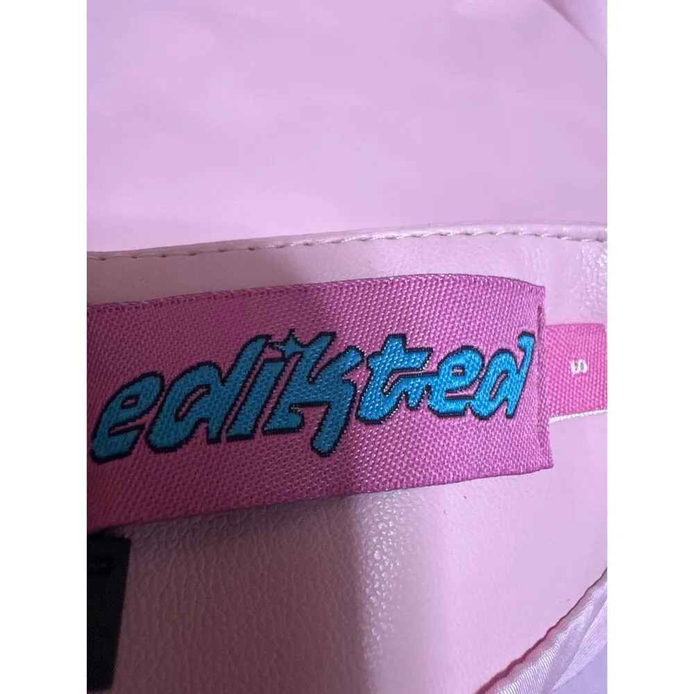 NEW Edikted Pink Low Waist Zip Faux Leather Vegan Straight Mini Skirt Size S - Image 4