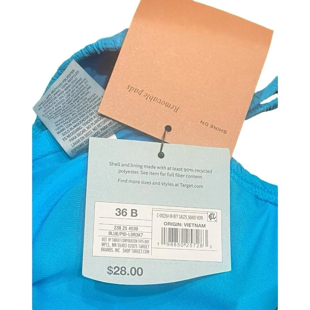 Shade And Shore Bikini Top 36B Cheeky Bottom Large Jacquard Textured‎ Blue NWT - Image 7